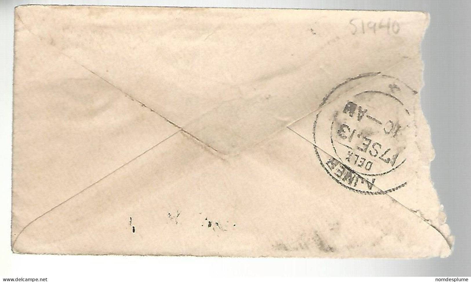 51940 ) Cover India Postmark  Jaipur Ajmer 1913 - Omslagen