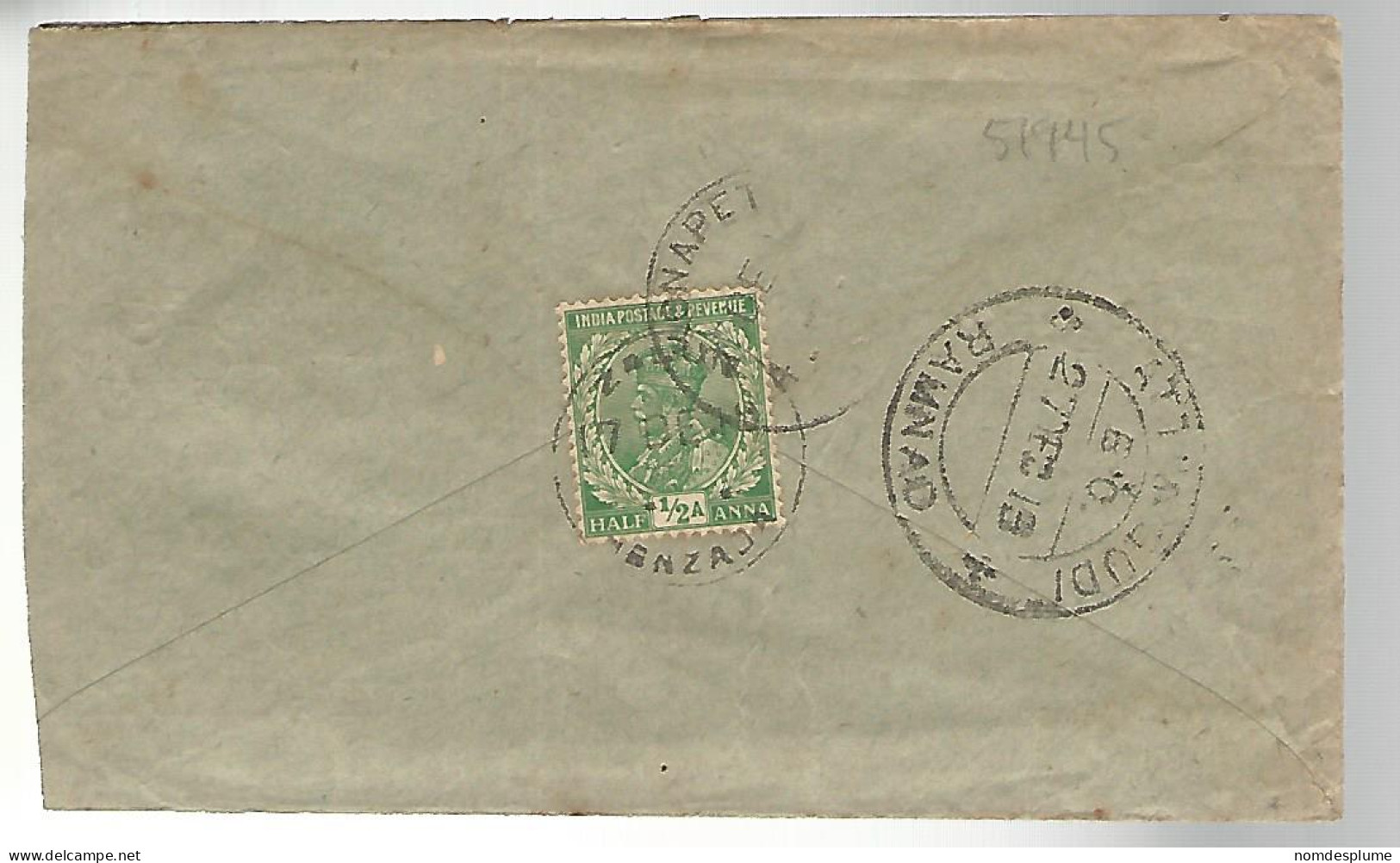 51945 ) Cover India Postmark Ramnad 1913 - Omslagen