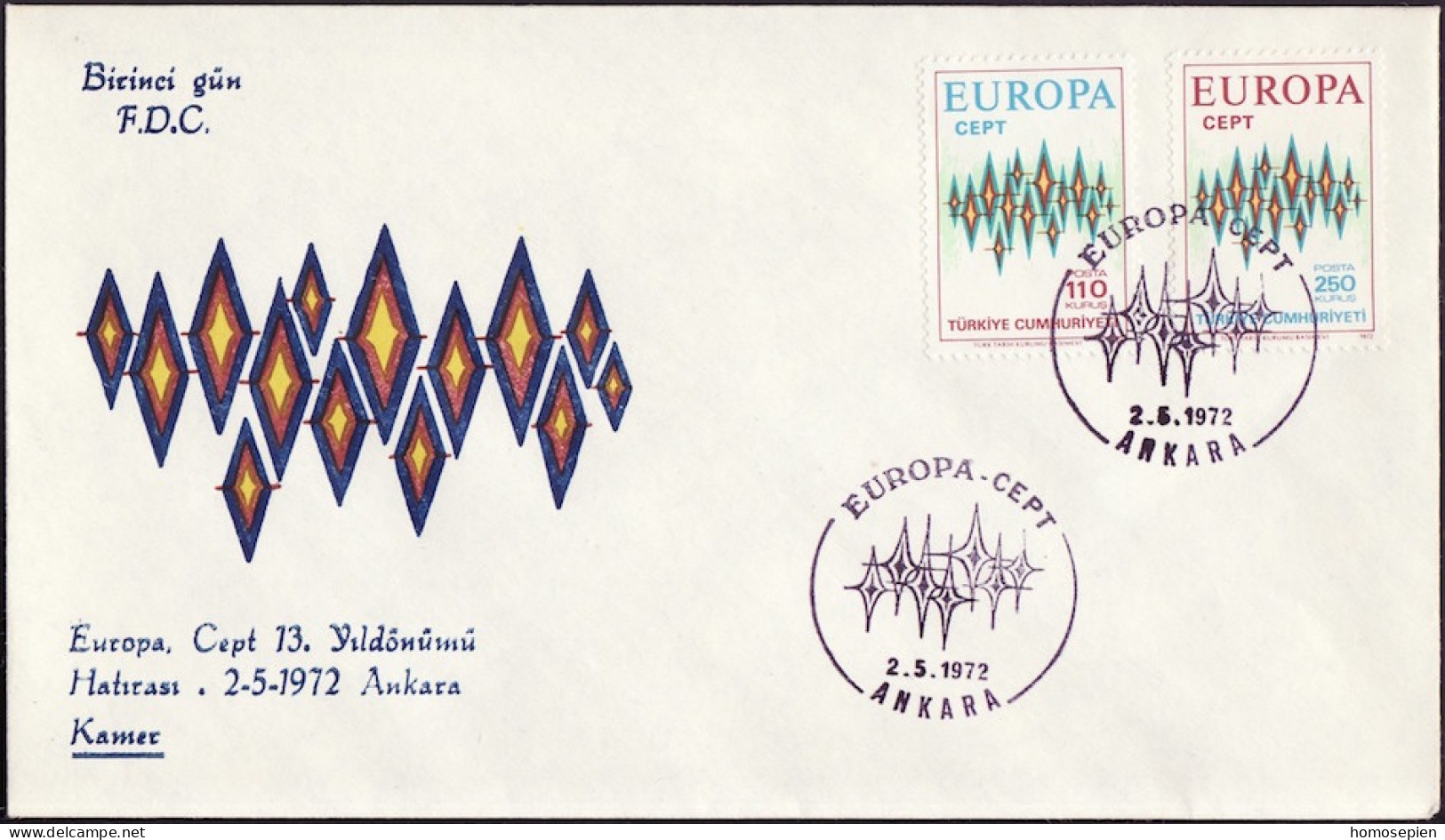 Europa CEPT 1972 Turquie - Türkei - Turkey FDC3 Y&T N°2024 à 2025 - Michel N°2253 à 2254 - 1972