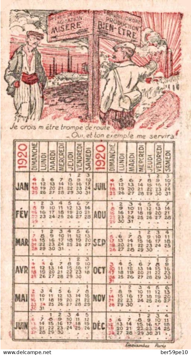 CHROMO CALENDRIER PUBLICITAIRE ILLUSTRE  L'ORDRE ET LE TRAVAIL ABONDANCE ET PROSPERITE CALENDRIER 1920 AU VERSO - Tamaño Grande : 1901-20