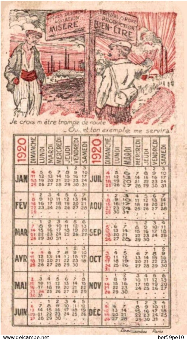 CHROMO CALENDRIER PUBLICITAIRE ILLUSTRE  L'ORDRE ET LE TRAVAIL ABONDANCE ET PROSPERITE CALENDRIER 1920 AU VERSO - Grossformat : 1901-20