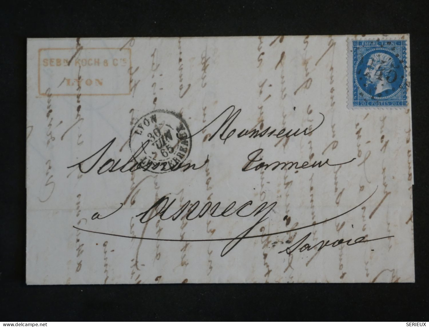 BY2 FRANCE BELLE LETTRE  30 JUIN 1863 LYON A ANNECY +NAPOLEON N° 22 DECALé +AFF.  INTERESSANT+++ - 1862 Napoleon III