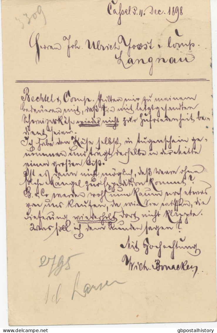 DEUTSCHES REICH 1898 5 Pf Krone MeF Auf Kab.-Postkarte Von CASSEL 1 (KASSEL) Nach LANGNAU, Schweiz - Lettres & Documents
