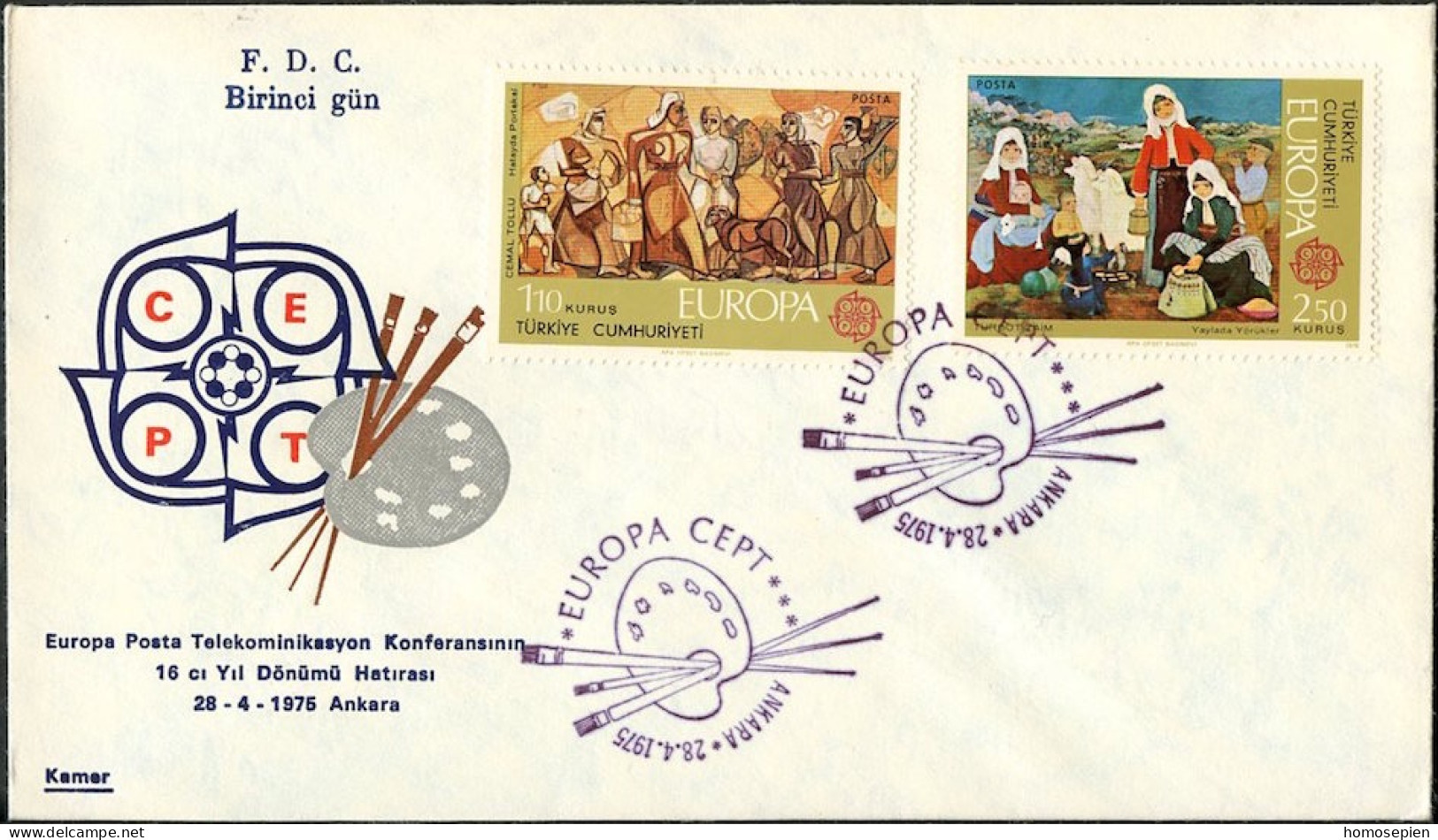 Europa CEPT 1975 Turquie - Türkei - Turkey FDC1 Y&T N°2123 à 2124 - Michel N°2355 à 2356 - 1975