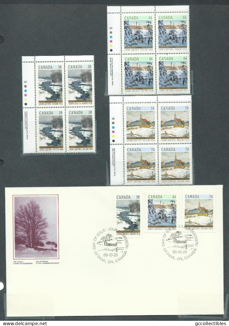 Canada # 1256-1257-1258 UL. PB. MNH + FDC - Christmas 1989 - Winter Landscapes - Blocs-feuillets