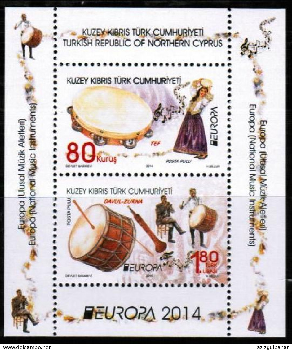 2014 - EUROPA - NATIONAL MUSIC INSTRUMENTS - BLOCK - TURKISH CYPRIOT STAMPS - STAMPS - UMM - 2014