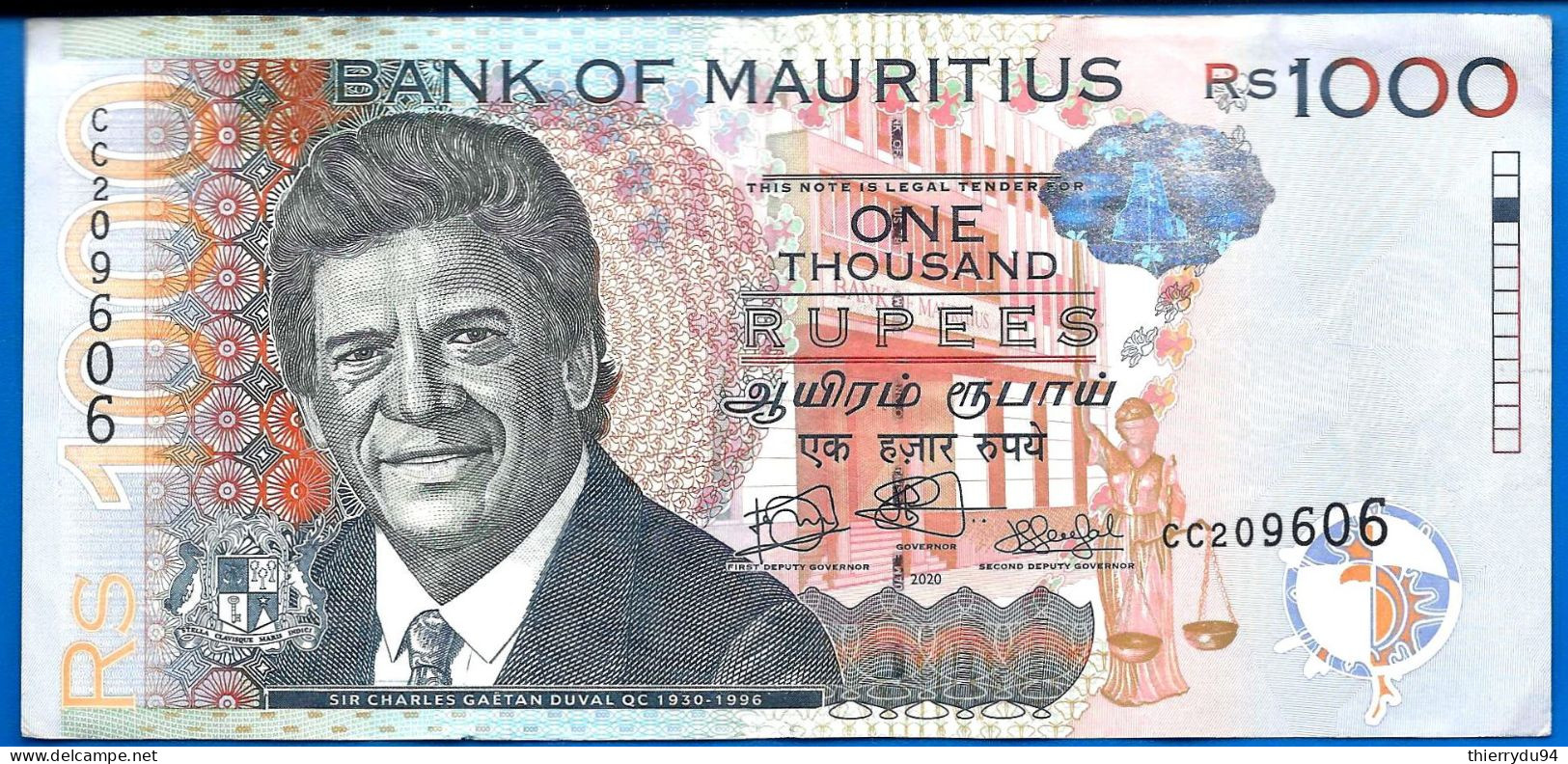 Maurice 1000 Roupies 2020 Prefix CC Que Prix + Port Rupees Mauritius Island Paypal Crypto OK - Maurice