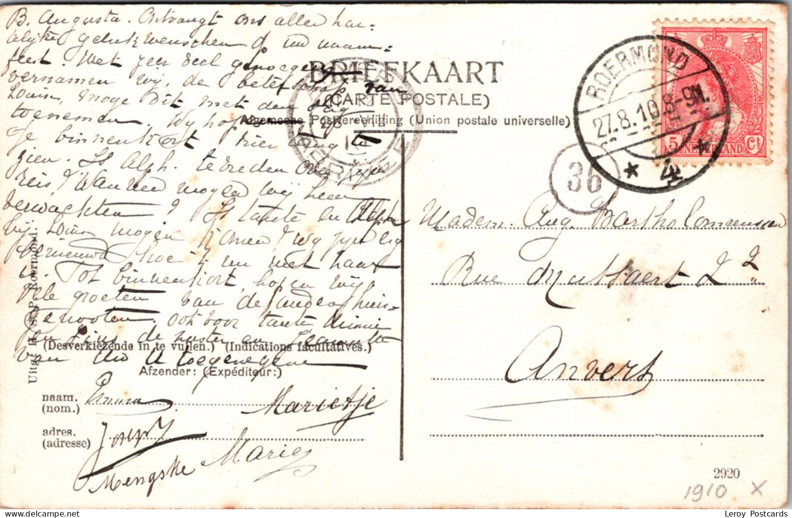 #3614 - Groeten Uit Roermond, Kapellerlaan 1910 (LB) - Roermond