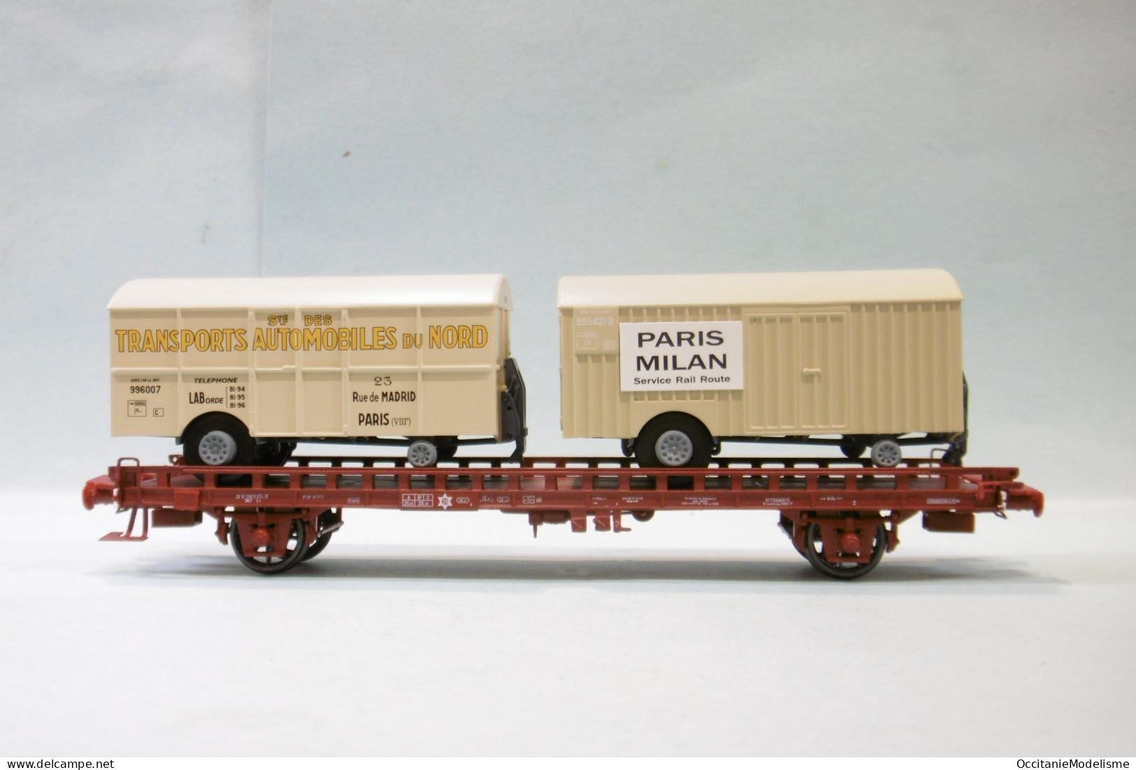 REE - WAGON UFR Biporteur Automobiles Nord + Paris-Milan SNCF Ep. IV Réf. WB-643 Neuf NBO HO 1/87 - Goods Waggons (wagons)