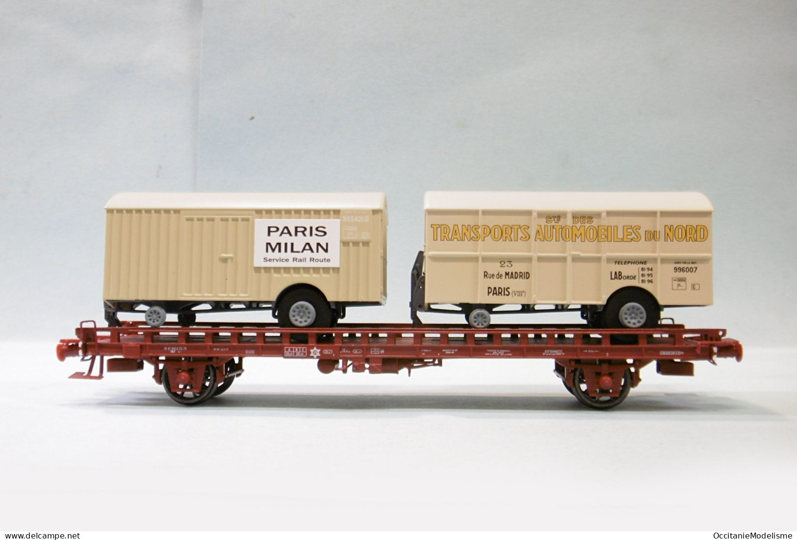 REE - WAGON UFR Biporteur Automobiles Nord + Paris-Milan SNCF Ep. IV Réf. WB-643 Neuf NBO HO 1/87 - Goods Waggons (wagons)