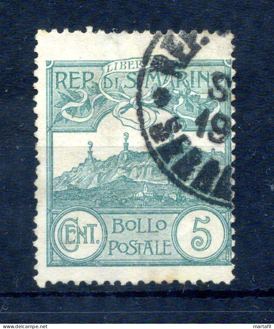 1903 SAN MARINO N.35 5 CENTESIMI Verde USATO - Oblitérés