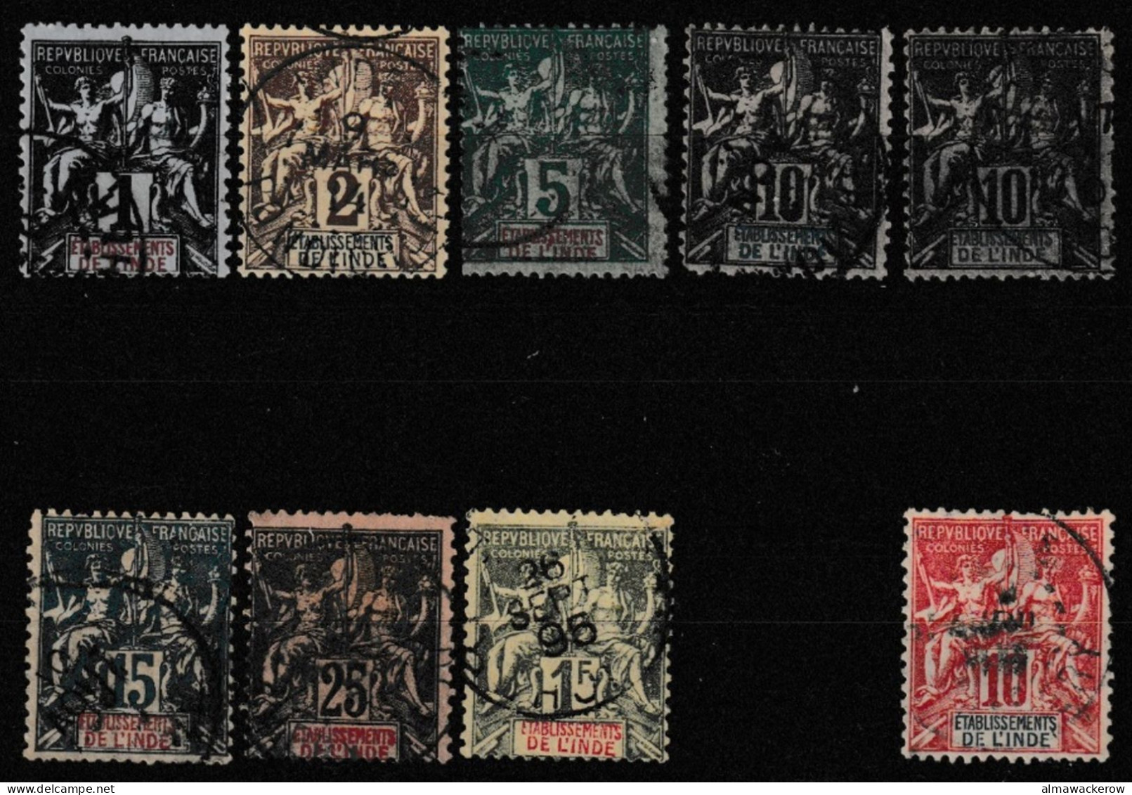 Inde Francaise 1892-1907 Lot De Timbres Courants Incluant Yv 13 Oblitérés O - Usati