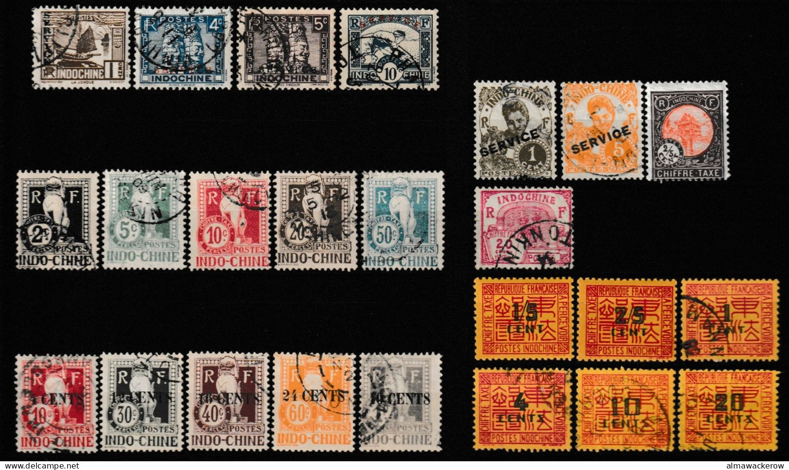 Indochine 1933-1941 Lot Timbres De Service Et Timbres Taxe Oblitérés O Et Neufs * - Impuestos