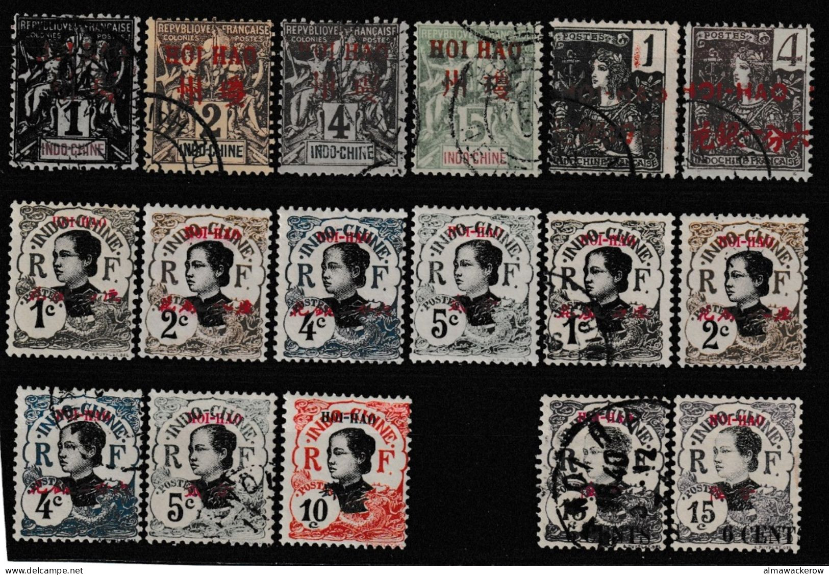 Hoi-Hao 1901-1919 Lot Incluant Yv 1-4, 32, 34, 49-52, 71 Oblitérés O, Yv 49-52, 54 Neufs * - Used Stamps