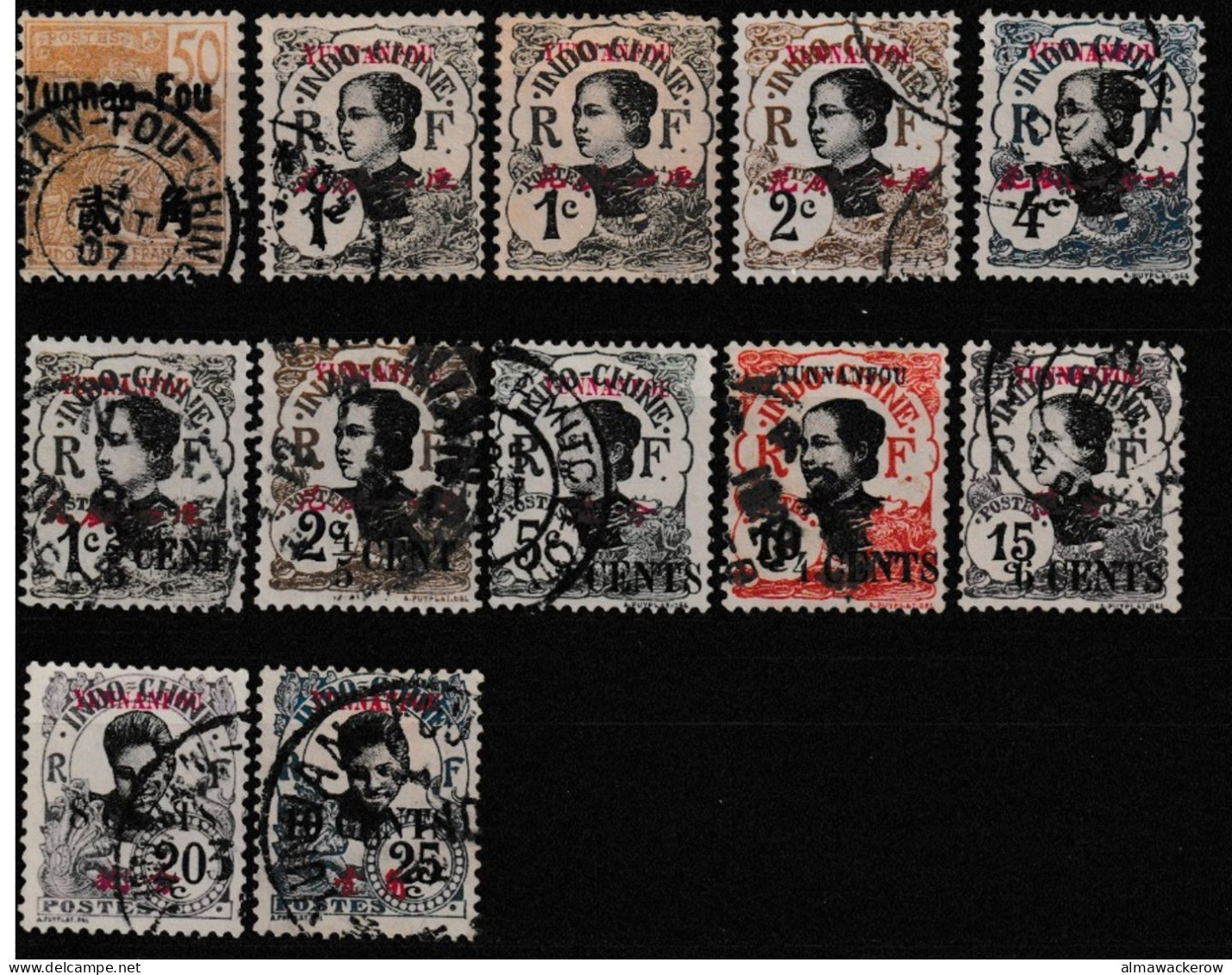 Yunnanfou 1906-1919 Lot Incluant Yv 27, 33-35, 50, 51, 53-57 Oblitérés O - Gebraucht