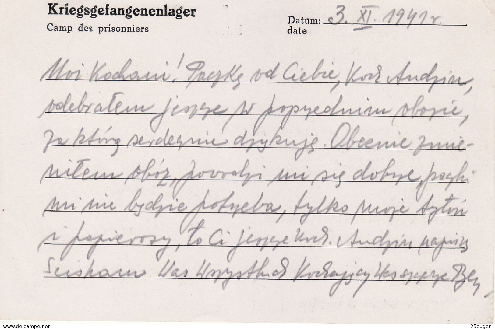 PRISONERS OF WAR MAIL 1941 POSTCARD SENT FROM STALAG II D  TO WAŁCZ / DEUTSCH KRONE/ - Prisoner Camps