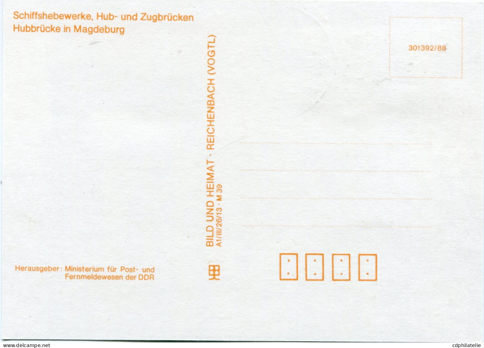 ALLEMAGNE ORIENTALE CARTE MAXIMUM DU N°2809 PONT BASCULANT SUR L'ELBE A MAGDEBOURG AVEC OBL BERLIN 18-10-88 - Maximumkarten (MC)