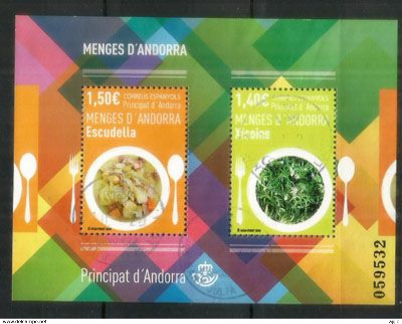 ANDORRA.Gastronomía (sus Especialidades) Niçoises & Escudella (Ensalada De Diente De León Y Estofado) Usado 1 Ra Calidad - Used Stamps