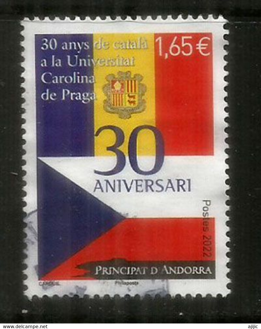 ANDORRE-TCHÉQUIE. Emission Conjointe 2022 (Charles University.Prague). 30 Anys De Català.Timbre Oblitéré, 1 ère Qualité - Used Stamps