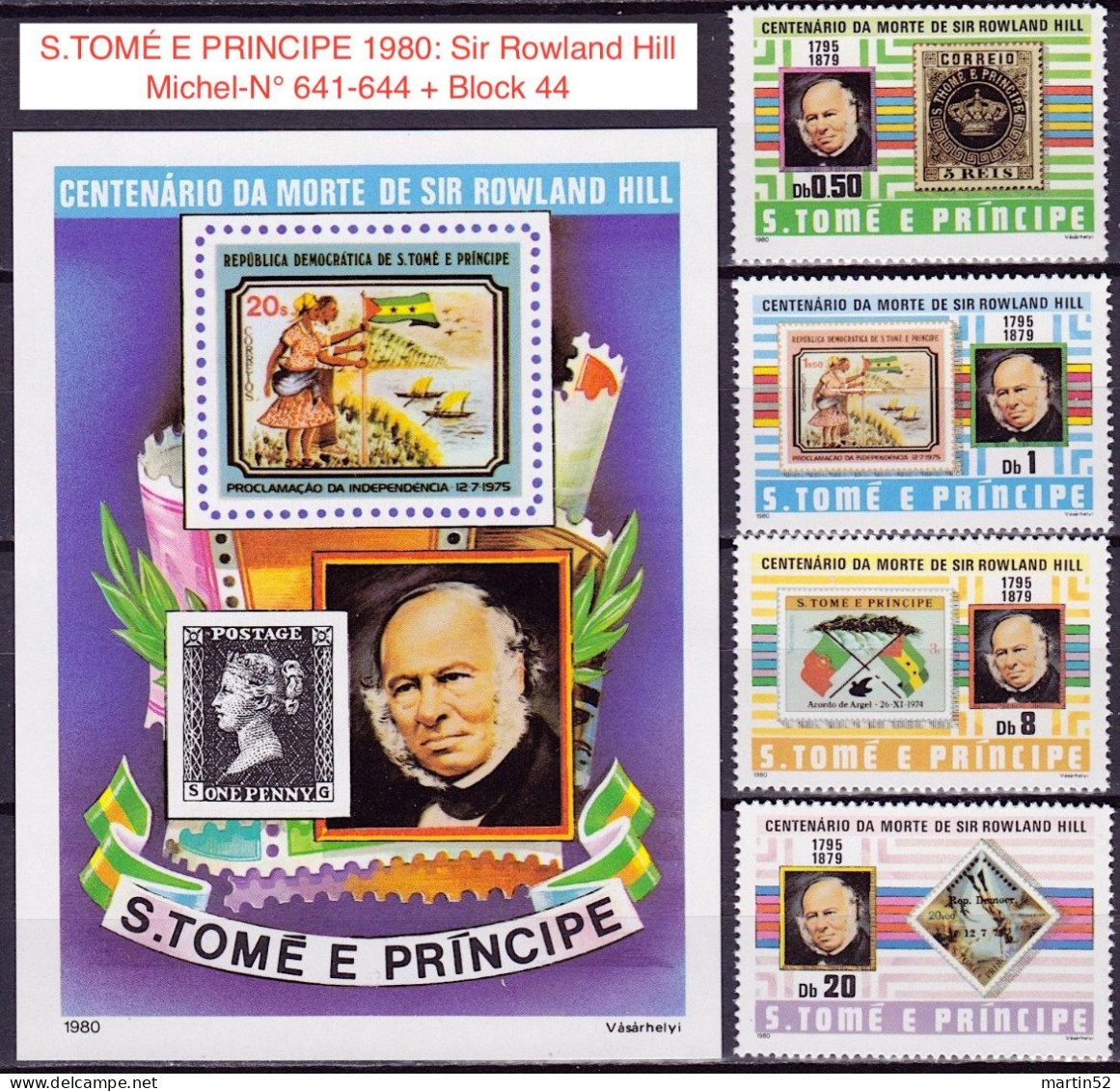 S.TOMÉ E PRINCIPE 1980: Sir Rowland Hill Michel-N° 641-644 + Block 44 ** MNH - Rowland Hill