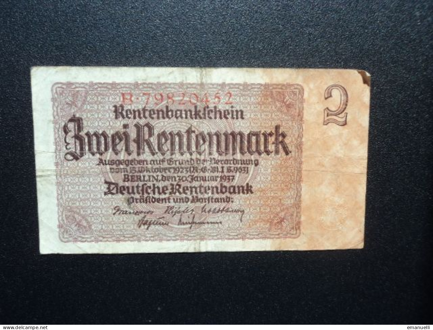 ALLEMAGNE : 2 RENTENMARK   30-1-1937    CA 167b * / P 174b      TTB - Autres & Non Classés