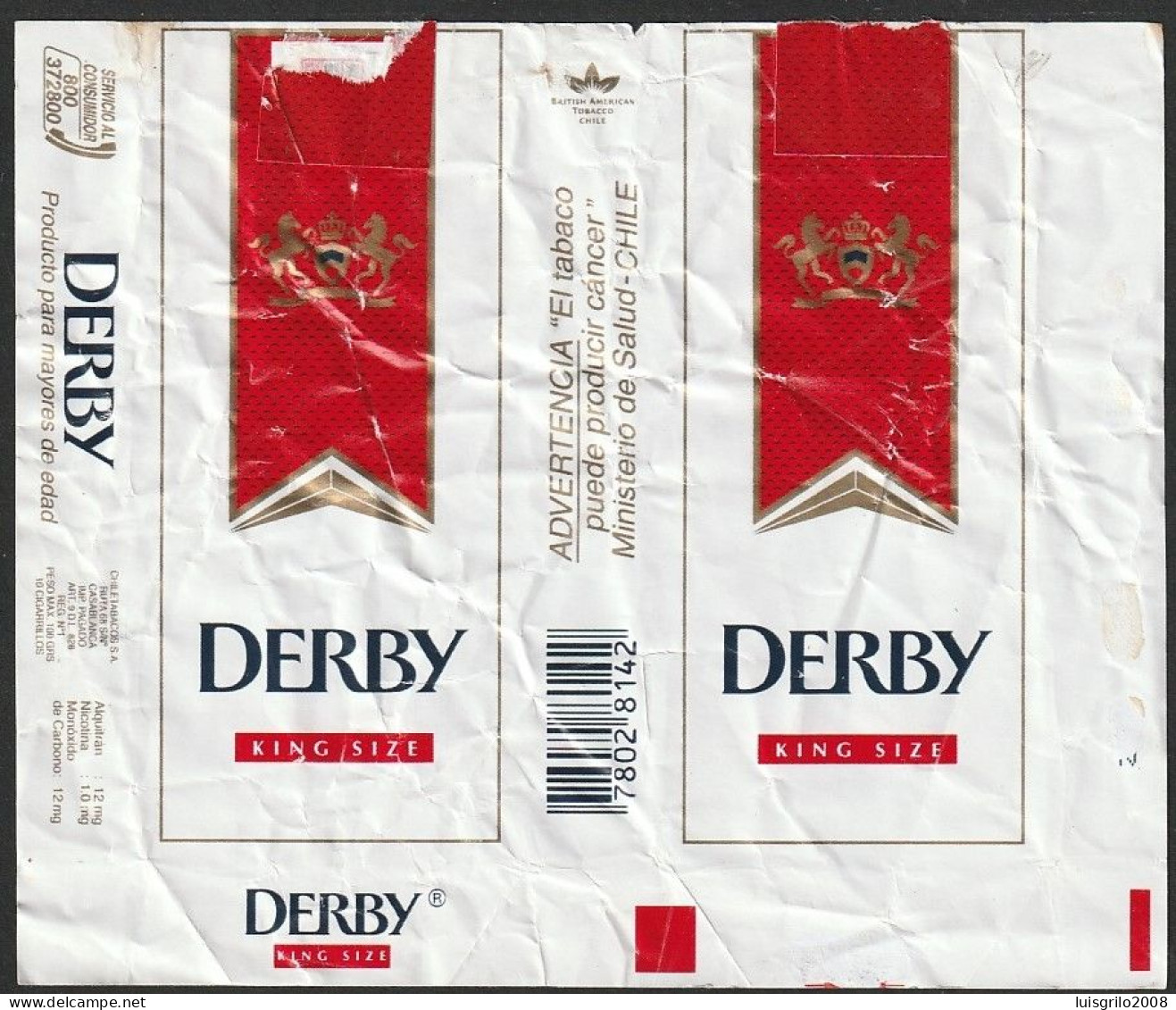 Chile, Old Cigarrette Pack - DERBY King Size -|- Chile Tabacos - Tabaksdozen (leeg)