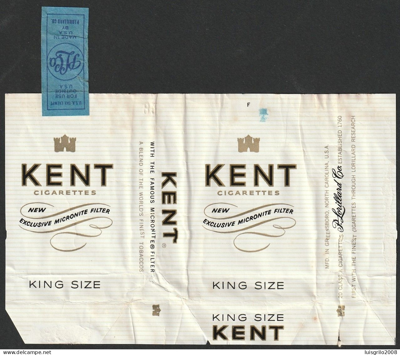 U.S.A., Old Cigarrette Pack - KENT Cigarettes -|- P. Lorillard Co, U.S.A. - Boites à Tabac Vides