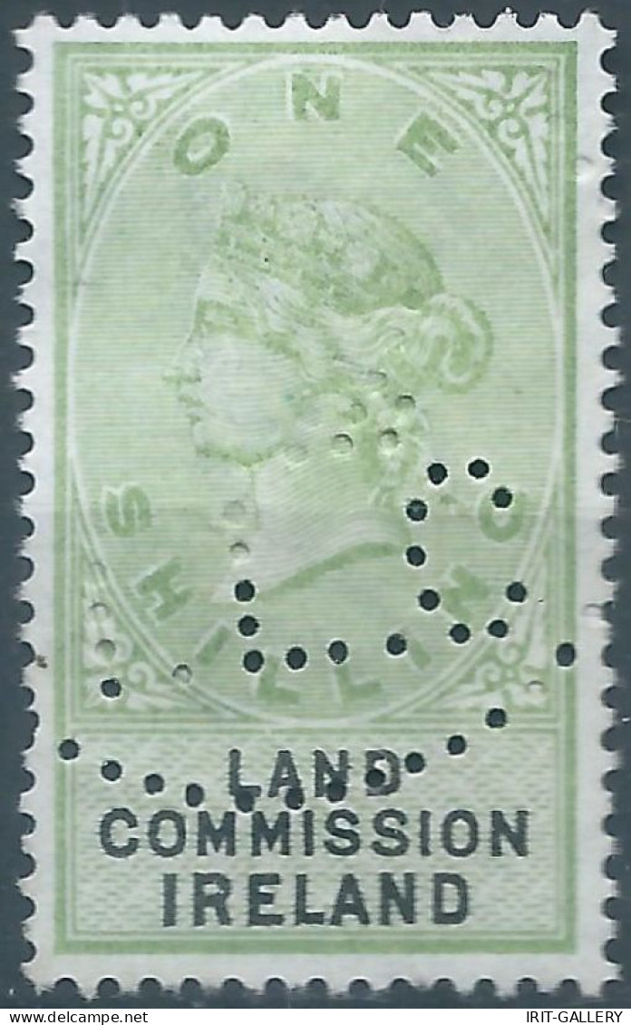 Great Britain-ENGLAND,Queen Victoria,1870-1900 Revenue Stamp Tax Fisca,LAND COMMISSION IRELAND,1 Shilling,PERFIN,Used - Steuermarken