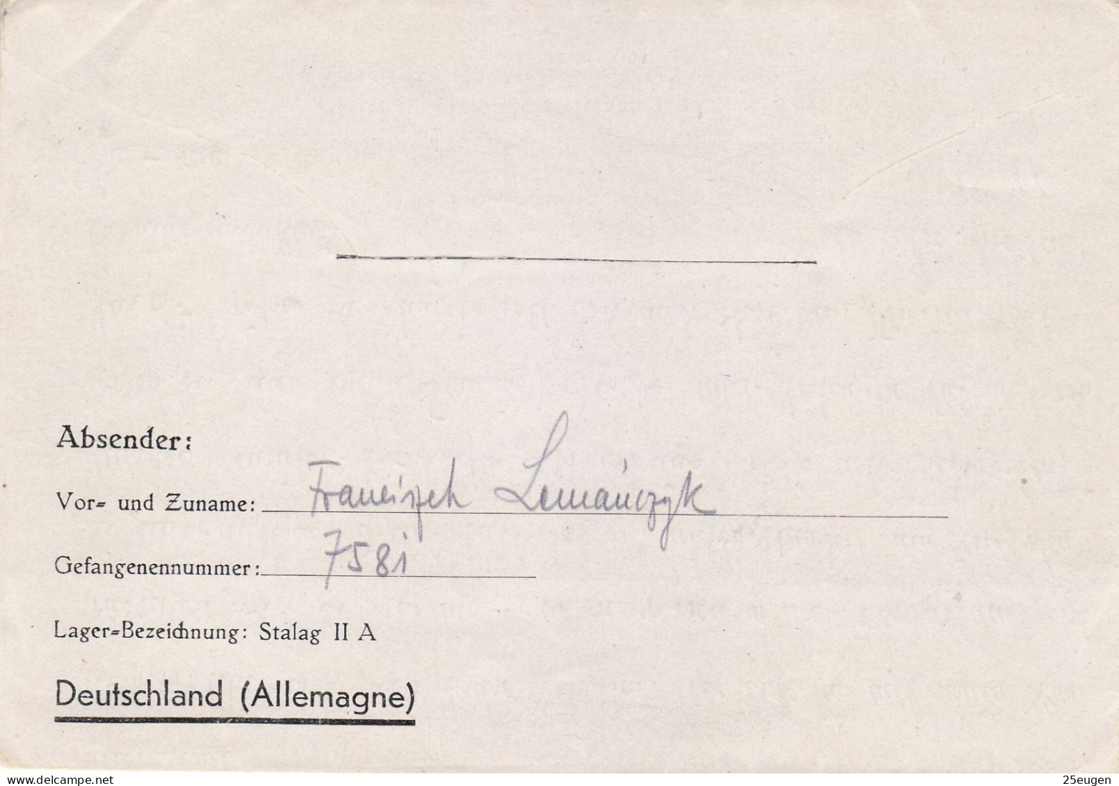 PRISONERS OF WAR MAIL 1940 LETTER SENT FROM STALAG II A  TO ST.LUDWIG - Prisoner Camps