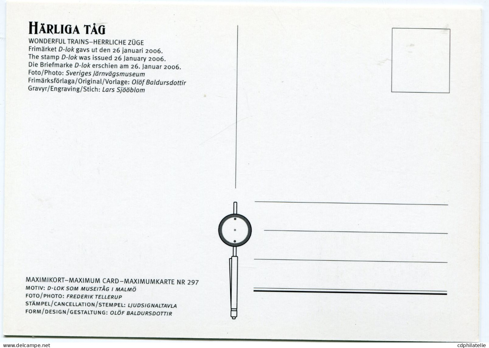SUEDE CARTE MAXIMUM DU N°2495 LOCOMOTIVE ELECTRIQUE S.I. CLASSIC D 1926 AVEC OBL STOCKHOLM 2006-01-26 - Maximumkarten (MC)