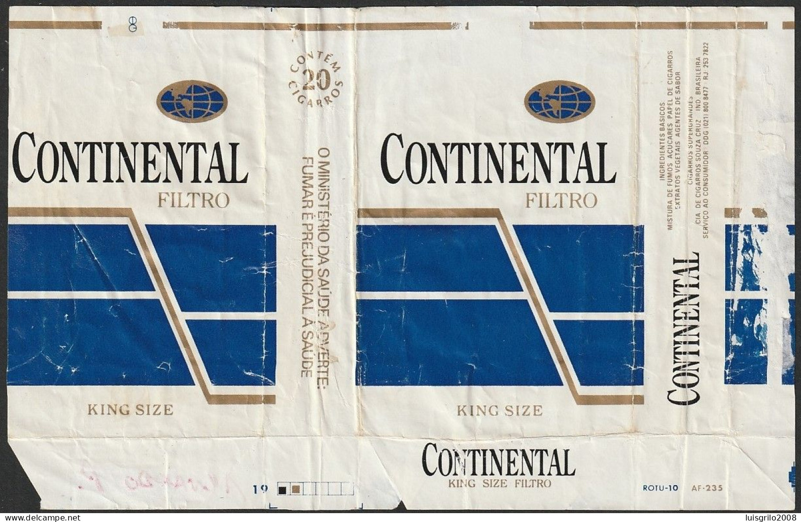 Brasil, Old Cigarrette Pack - CONTINENTAL Filtro -|- Cia. De Cigarros Souza Cruz - Industria Brasileira - Cajas Para Tabaco (vacios)