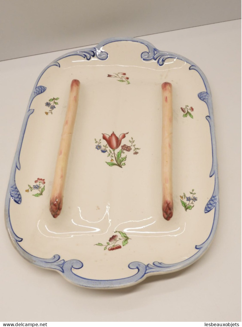 -GRAND PLAT A ASPERGES CERAMIQUE FAÏENCE SARREGUEMINES décor goût LUNEVILLE  E