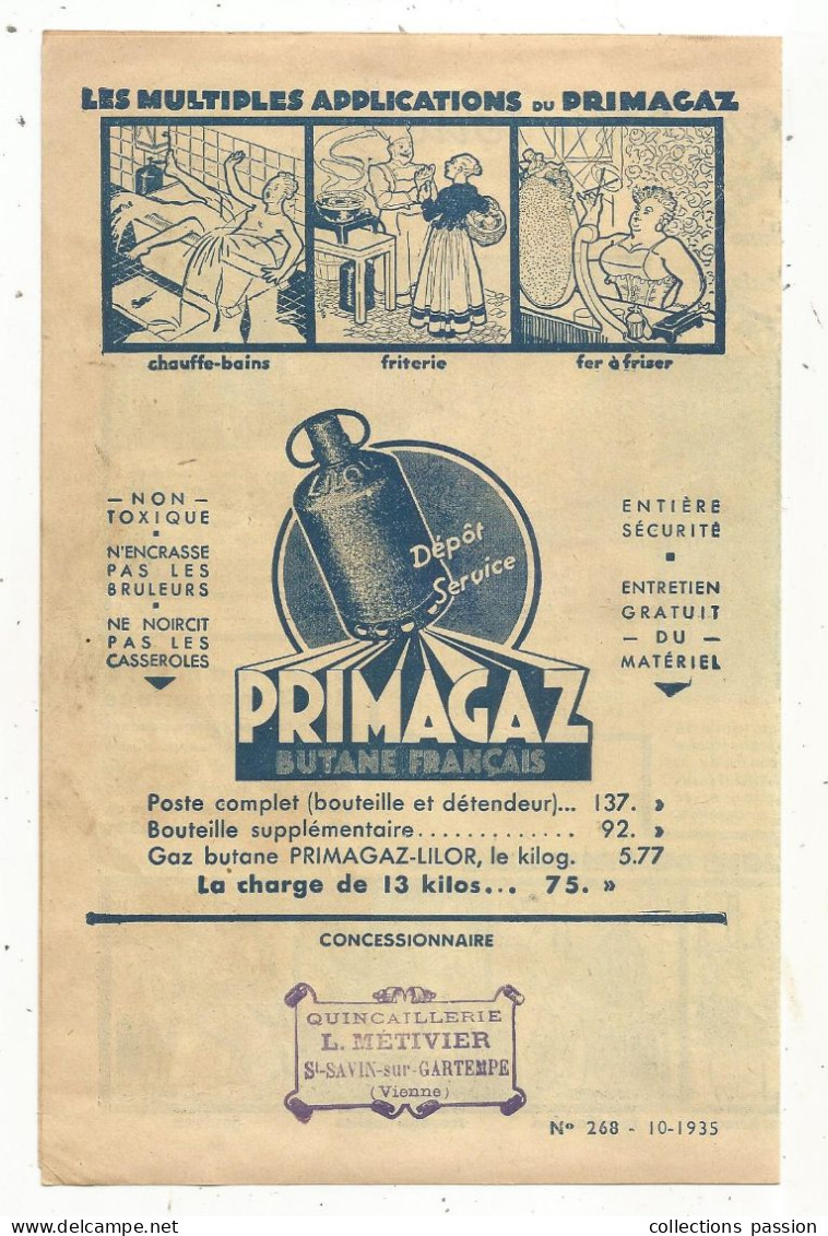 Publicité 4 Pages, PRIMAGAZ, Le Butane Français, Quincaillerie Métivier, St Savin Sur Gartempe, 2 Scans, Frais Fr 1.75 E - Advertising