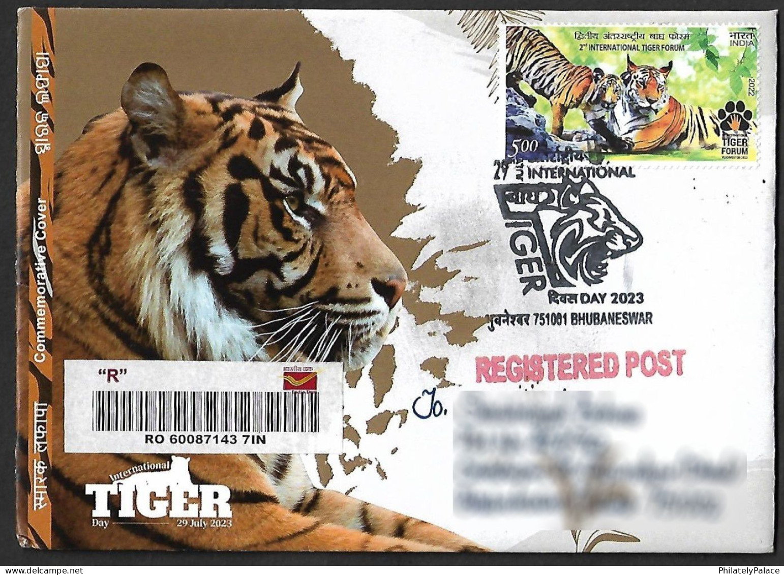 India 2023 International Tiger Day, Endangered, Animal, Panthera Tigris, Registered Cover (**) Inde Indien - Autres & Non Classés