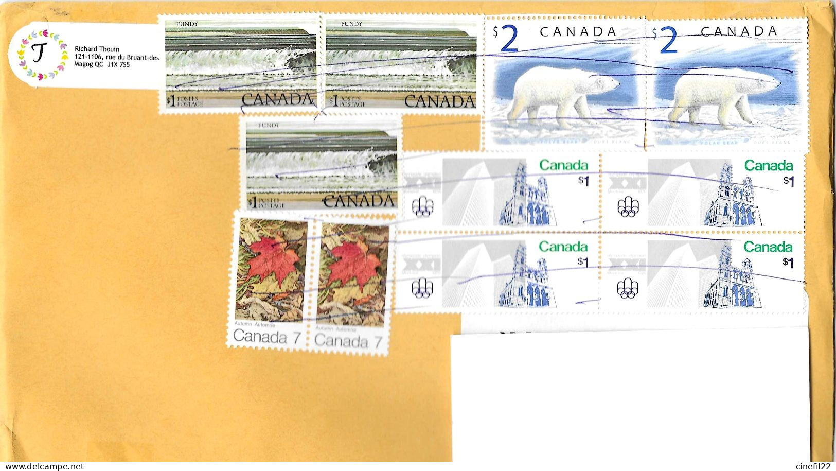 Canada, Jeux Olympiques Montreal 1976, Ours Blanc, Peinture..., Sur Lettre 2023 (timbres Annulés Au Stylo) - Cartas & Documentos