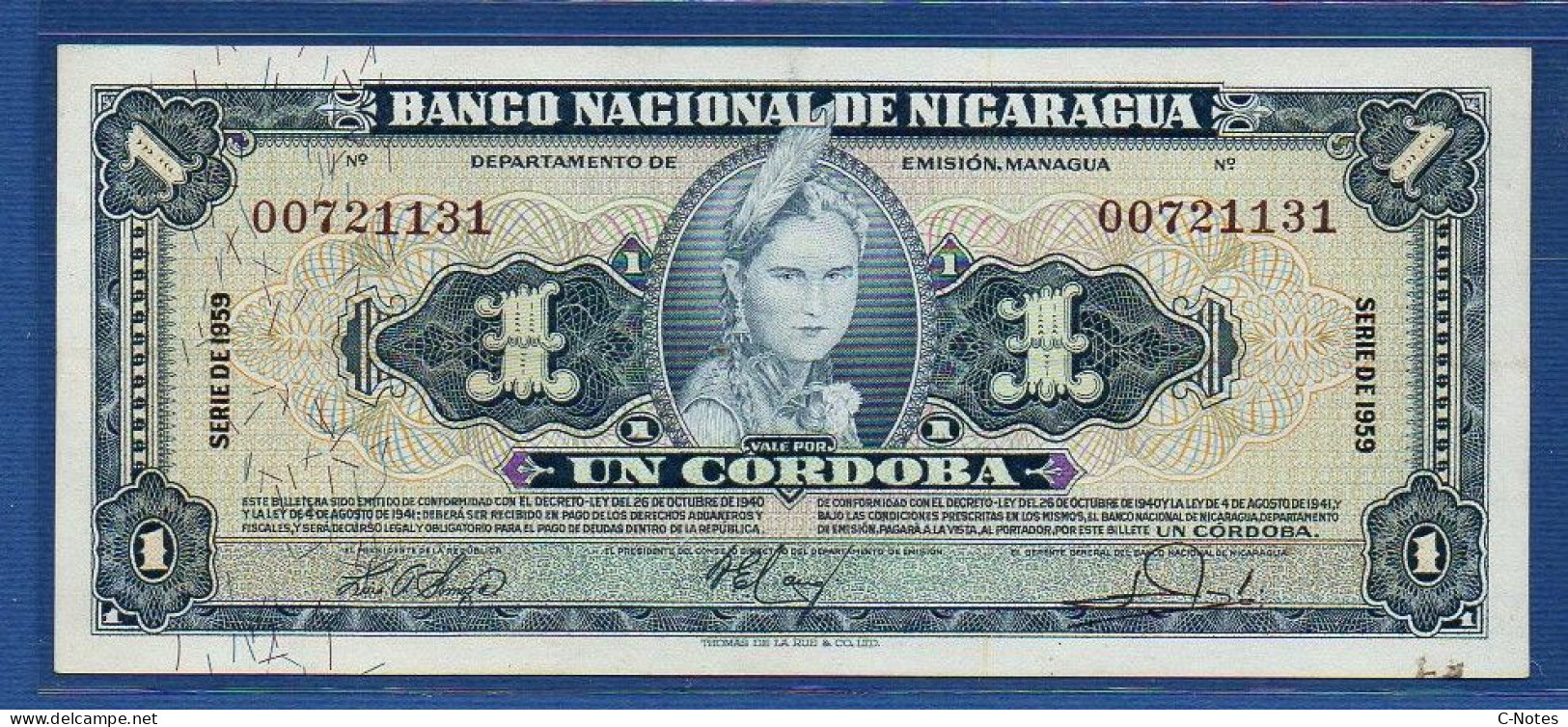 NICARAGUA - P. 99c – 1 Córdoba  1959 AUNC, S/n 00721131 - Nicaragua