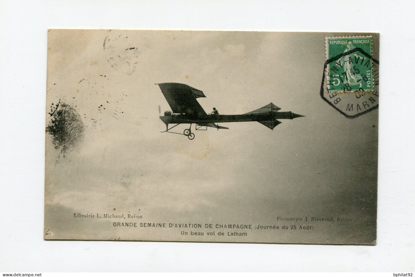 !!! MEETING DE BETHENY DE 1909, CPA DU MONOPLAN ANTOINETTE DE LATHAM, CACHET SPECIAL - Aviation