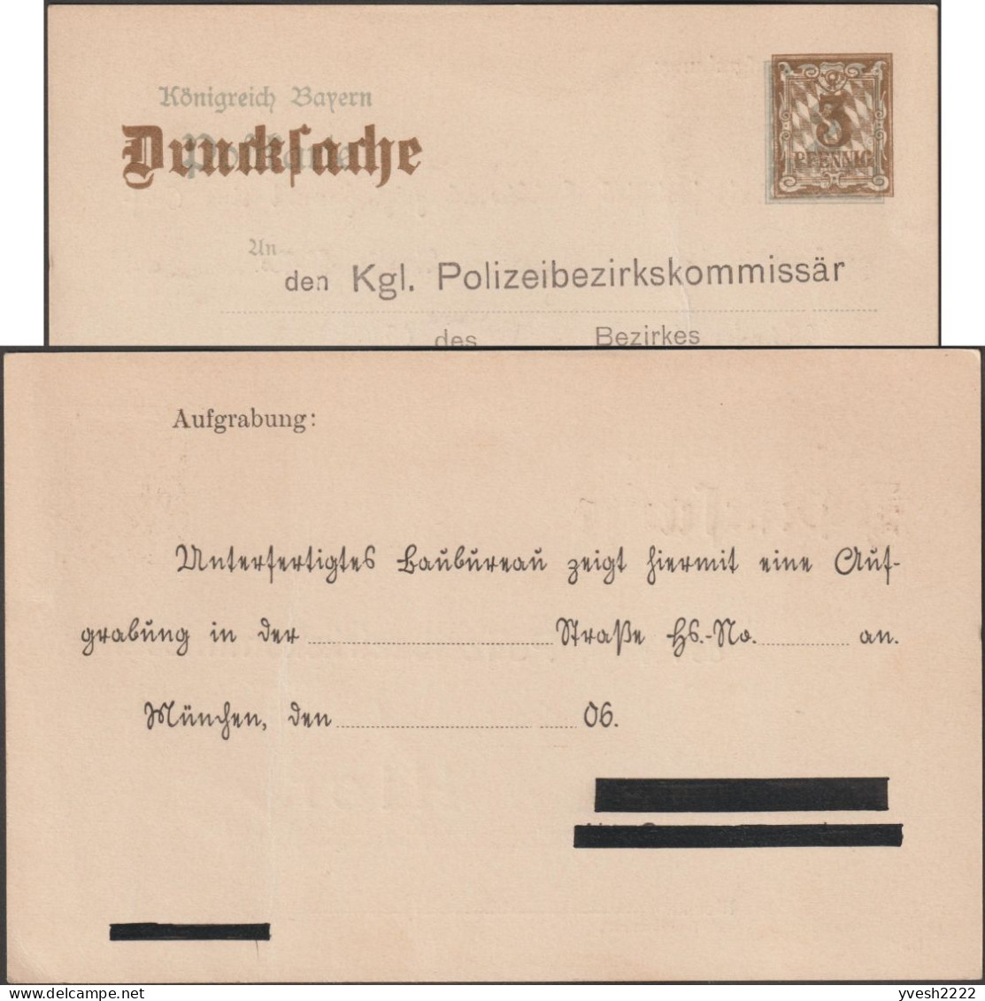 Bavière 1906. Carte Postale, Entier TSC. Au Commissaire De La Police Royale à Munich. Formulaire Pour Des Fouilles - Police - Gendarmerie