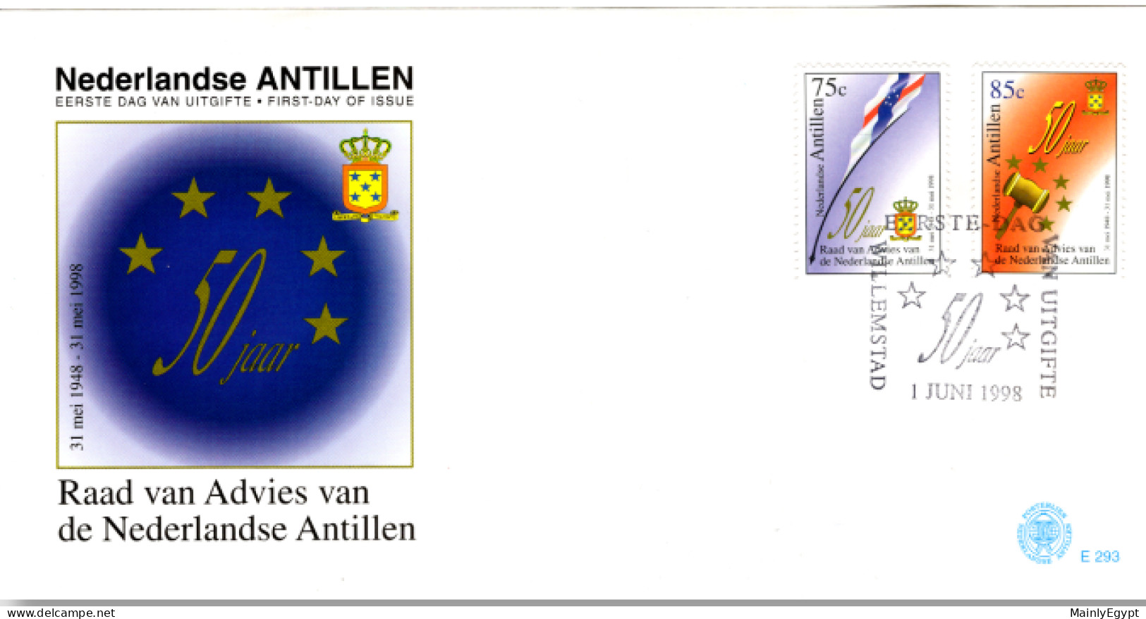NETHERLANDS ANTILLES: 1998 FDCs- Advisory Council Flag  (E293) - Curaçao, Nederlandse Antillen, Aruba