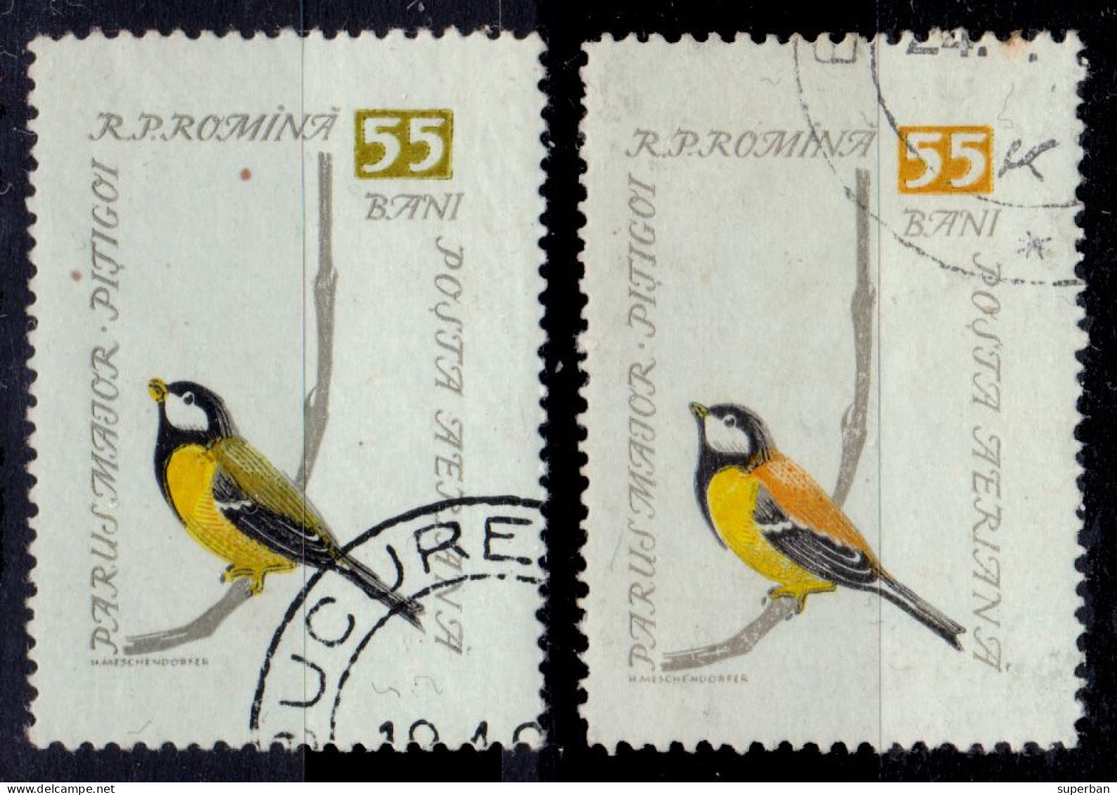 ERREUR / CURIOSITÉ / VARIÉTÉ – ERROR / CURIOSITY / VARIETY : PASARI [ PITIGOI ] - 1959 / 55 BANI - COULEUR !?! (am133) - Plaatfouten En Curiosa