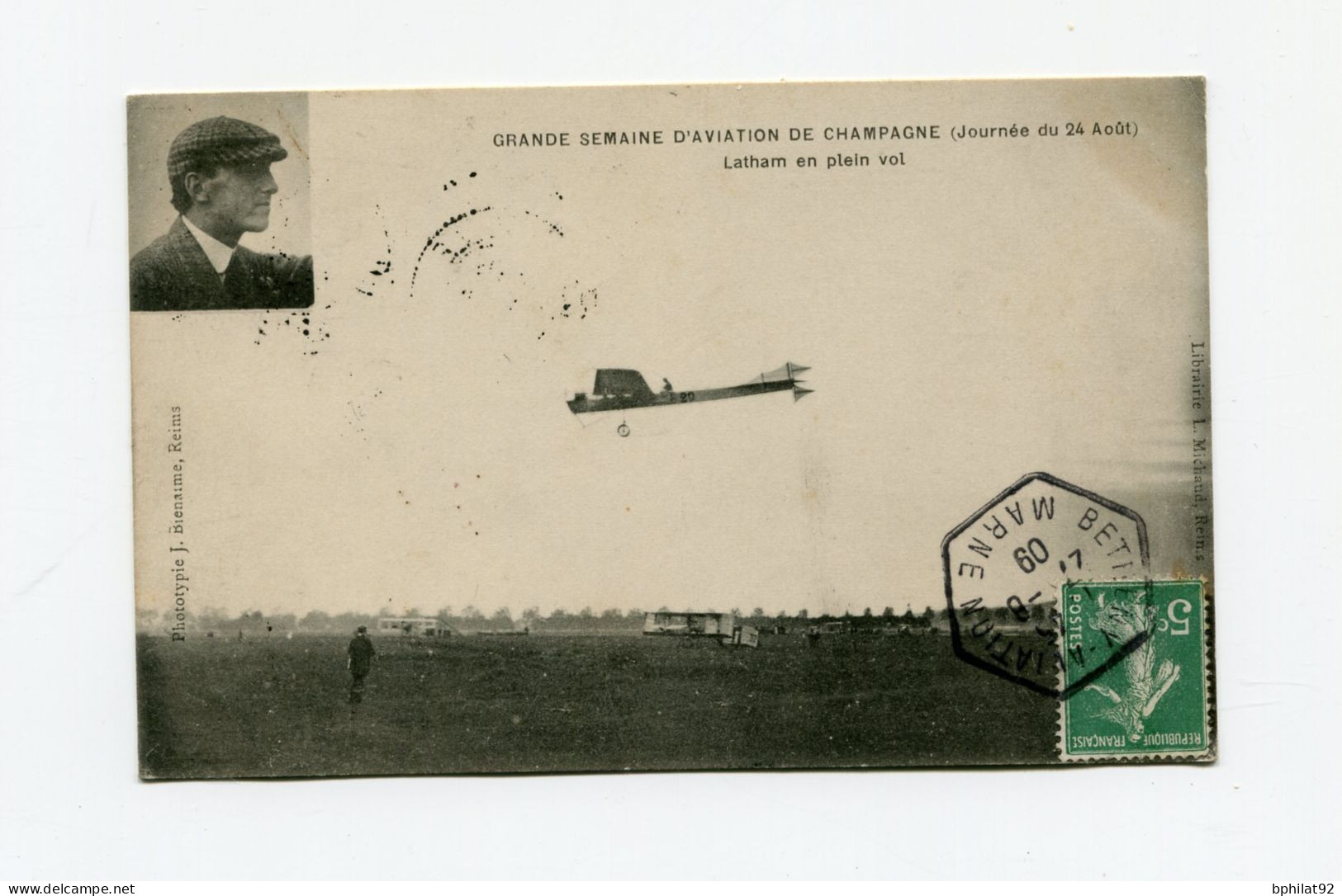 !!! MEETING DE BETHENY DE 1909, CPA DU MONOPLAN ANTOINETTE DE LATHAM, CACHET SPECIAL - Aviación