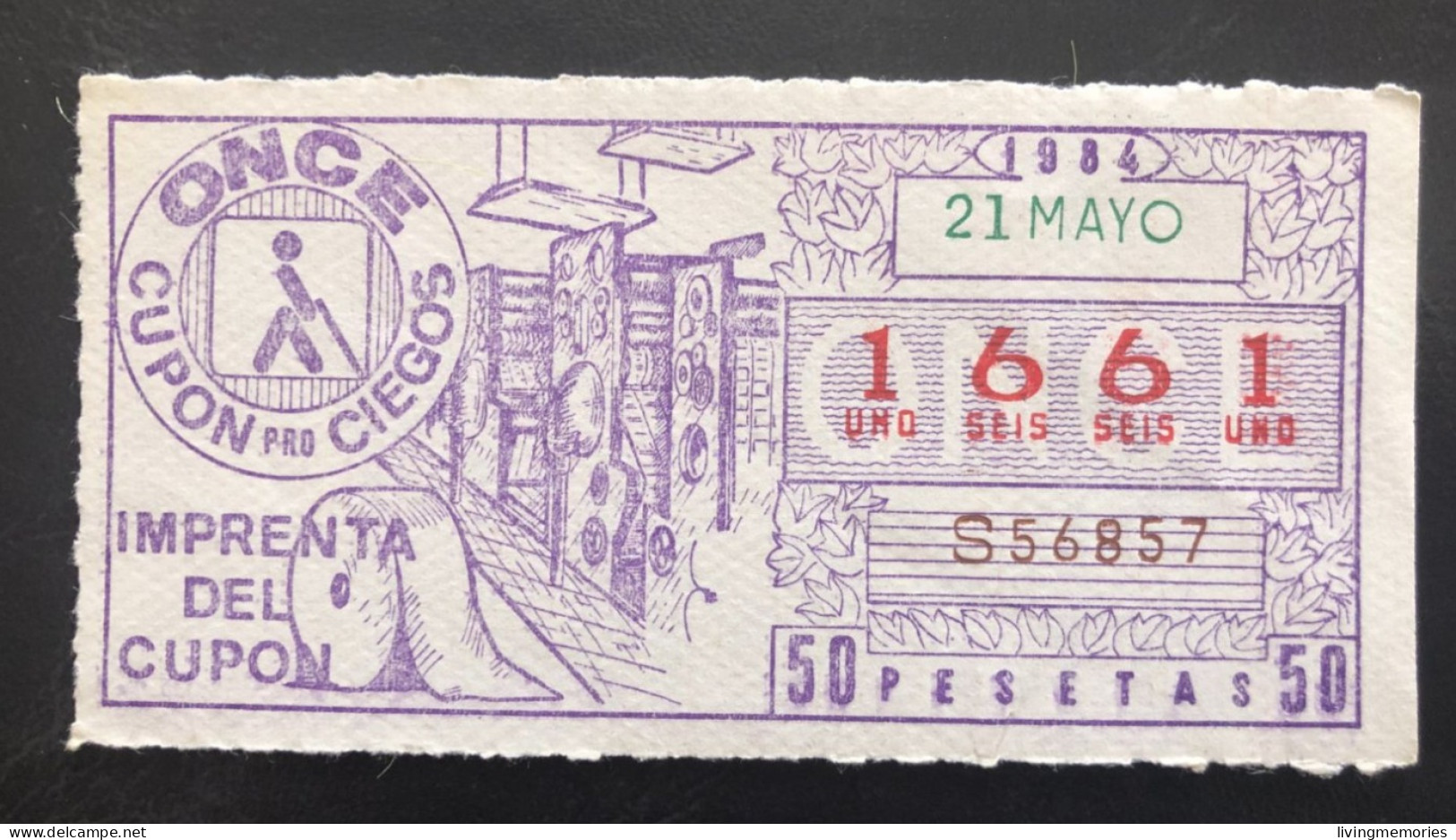 SUB 115A,  CAPICUA Lottery Ticket, Spain, ONCE, « Imprenta Del Cupon », # 1661, 1984 - Billetes De Lotería