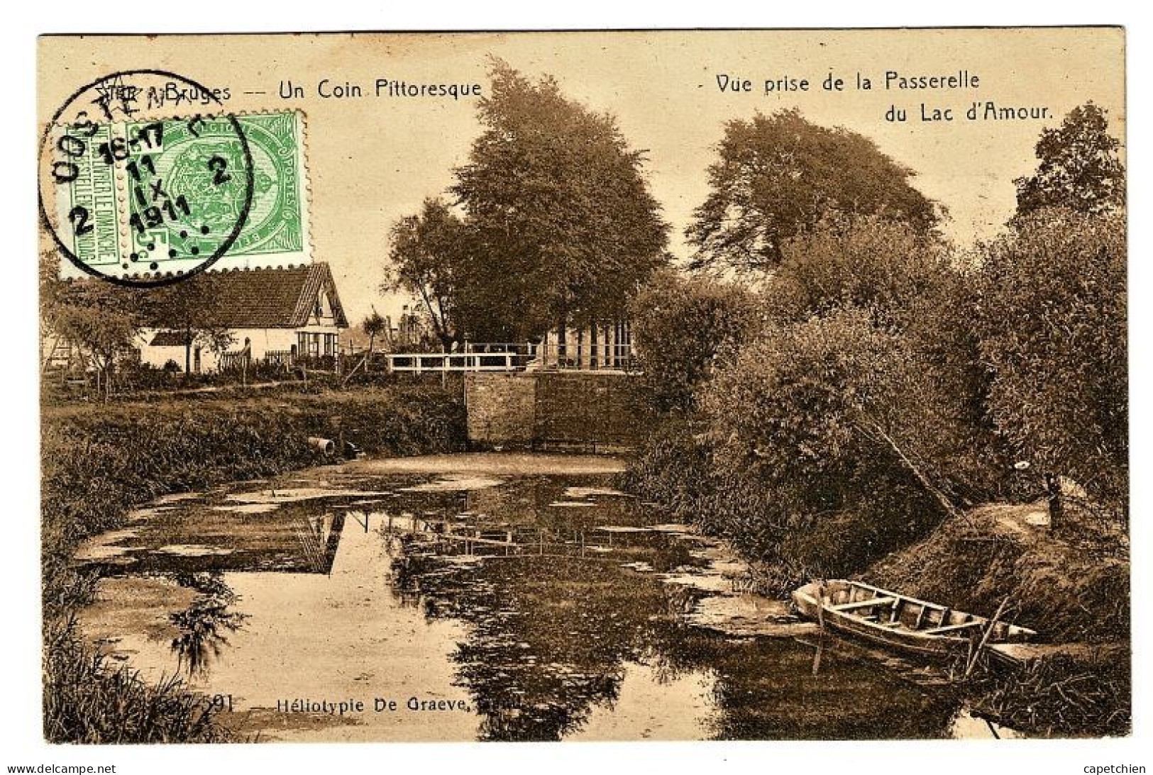 BELGIQUE / BRUGES / UN COIN PITTORESQUE / VUE PRISE DE LA PASSERELLE DU LAC D'AMOUR / CARTE ECRITE EN 1911 - Staden