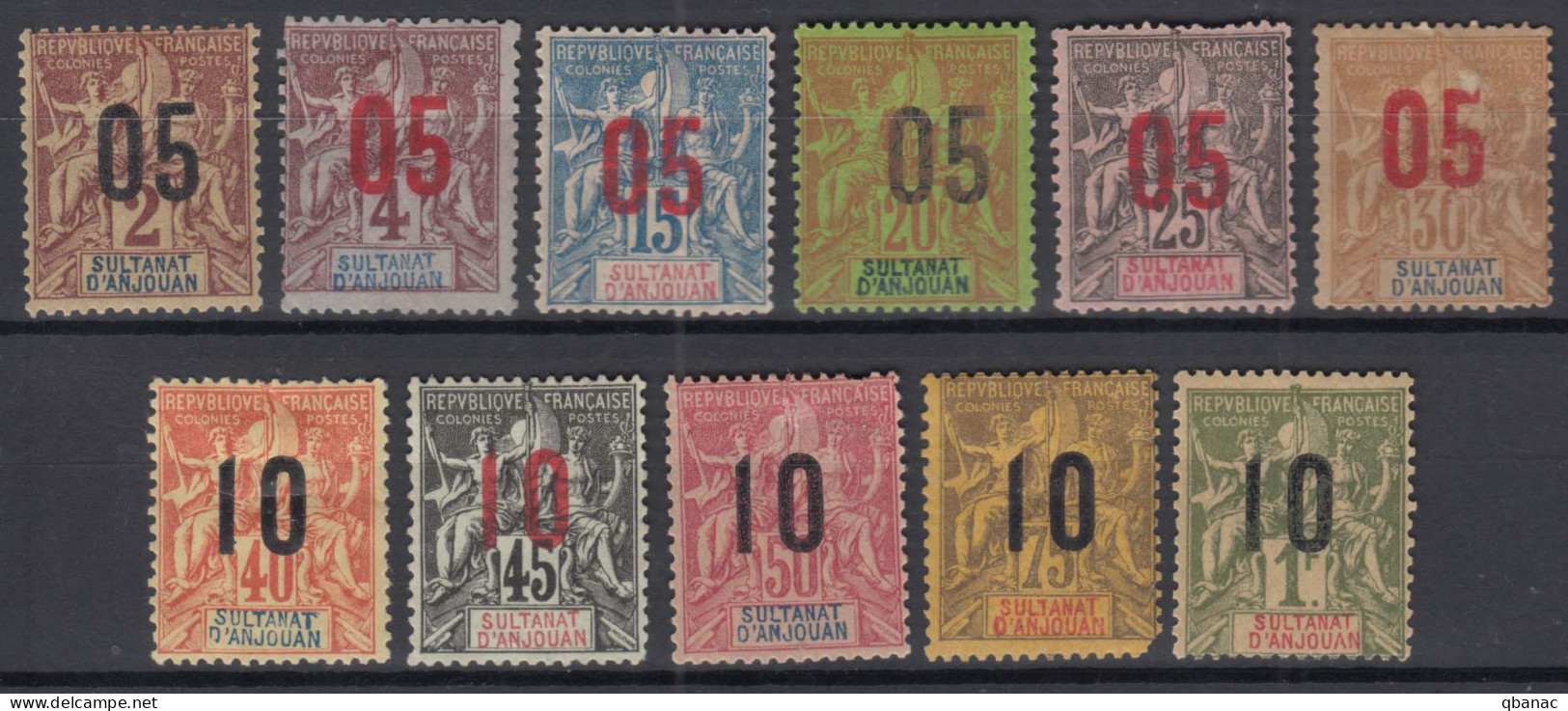 Anjouan 1912 Yvert#20-30 Mint Hinged - Unused Stamps