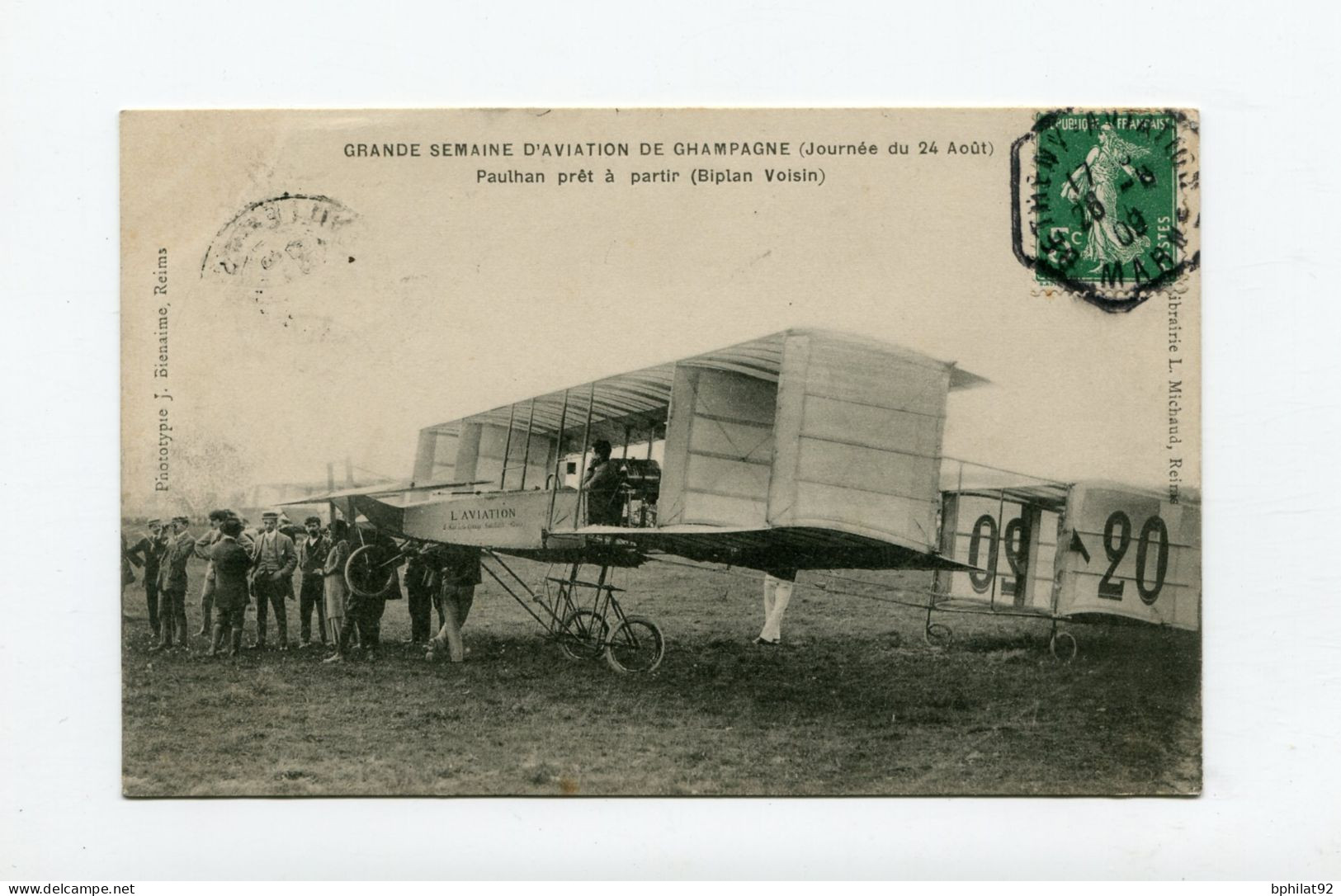 !!! MEETING DE BETHENY DE 1909, CPA DU BIPLAN DE M PAULHAN, CACHET SPECIAL - Aviation