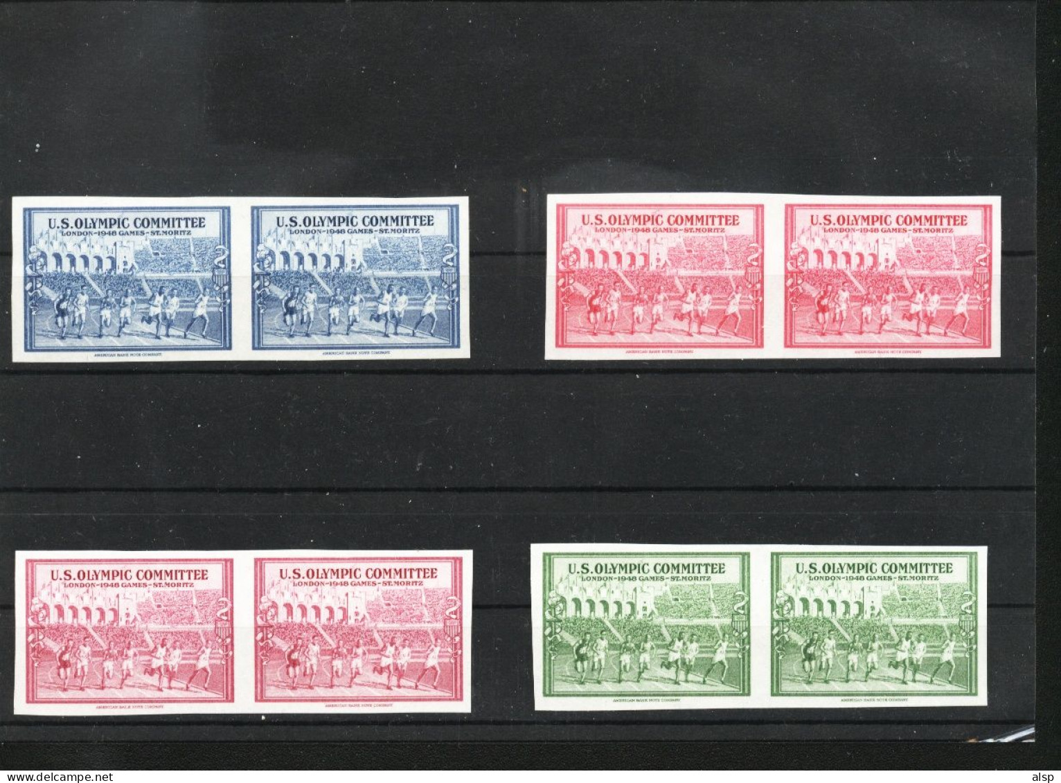 Olympics 1948 Vignetens Set Of 4 Pairs IMPERF Proofs Of USA - Sommer 1948: London