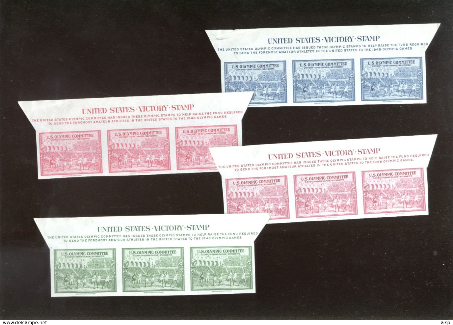 Olympics 1948 Vignetens Set Of 4 Upper Strips Of 3 With Text  IMPERF Proofs Of USA - Ete 1948: Londres