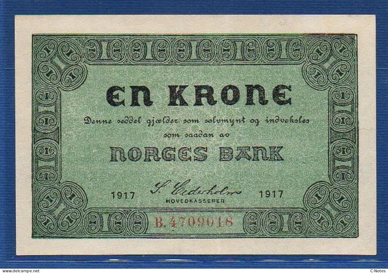 NORWAY - P.13a(2) – 1 Krone 1917 XF/AU Serie B.4709018 - Noorwegen