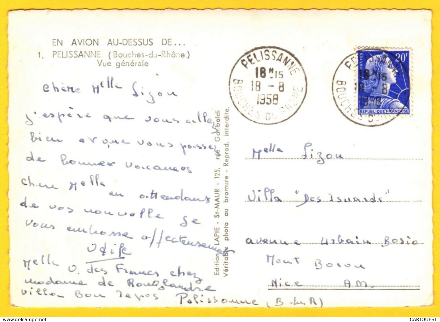 CPSM PELISSANNE 13 Vue Générale - En Avion Au Dessus De...  1958 - Pelissanne