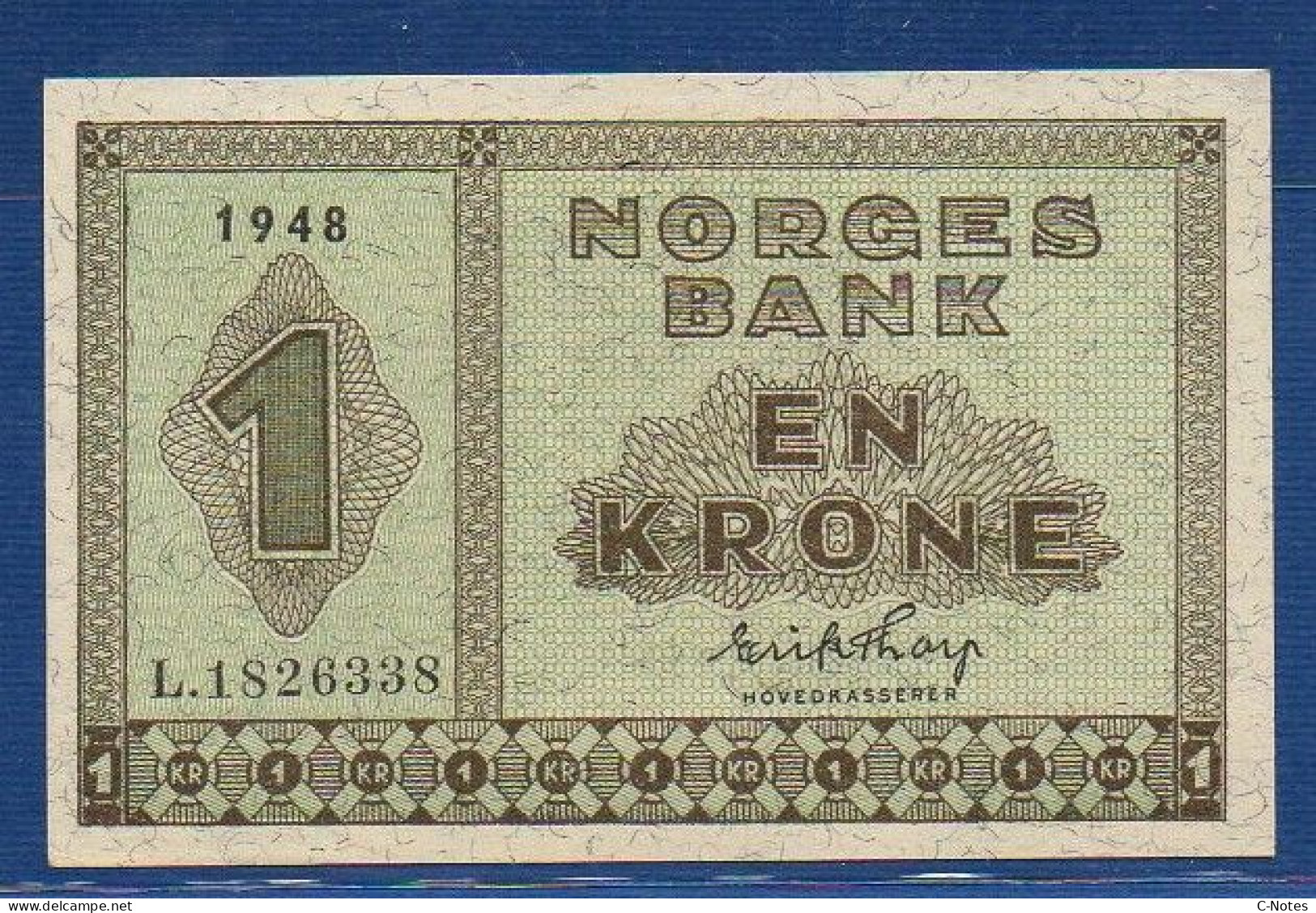 NORWAY - P.15b – 1 Krone 1948 XF/AU, S/n L.1826338 - Norway